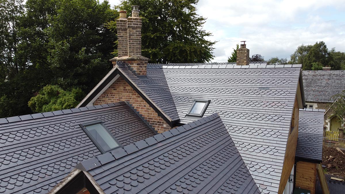 school house renovated using Dreadnought Staffs blue plain and ornamental tiles